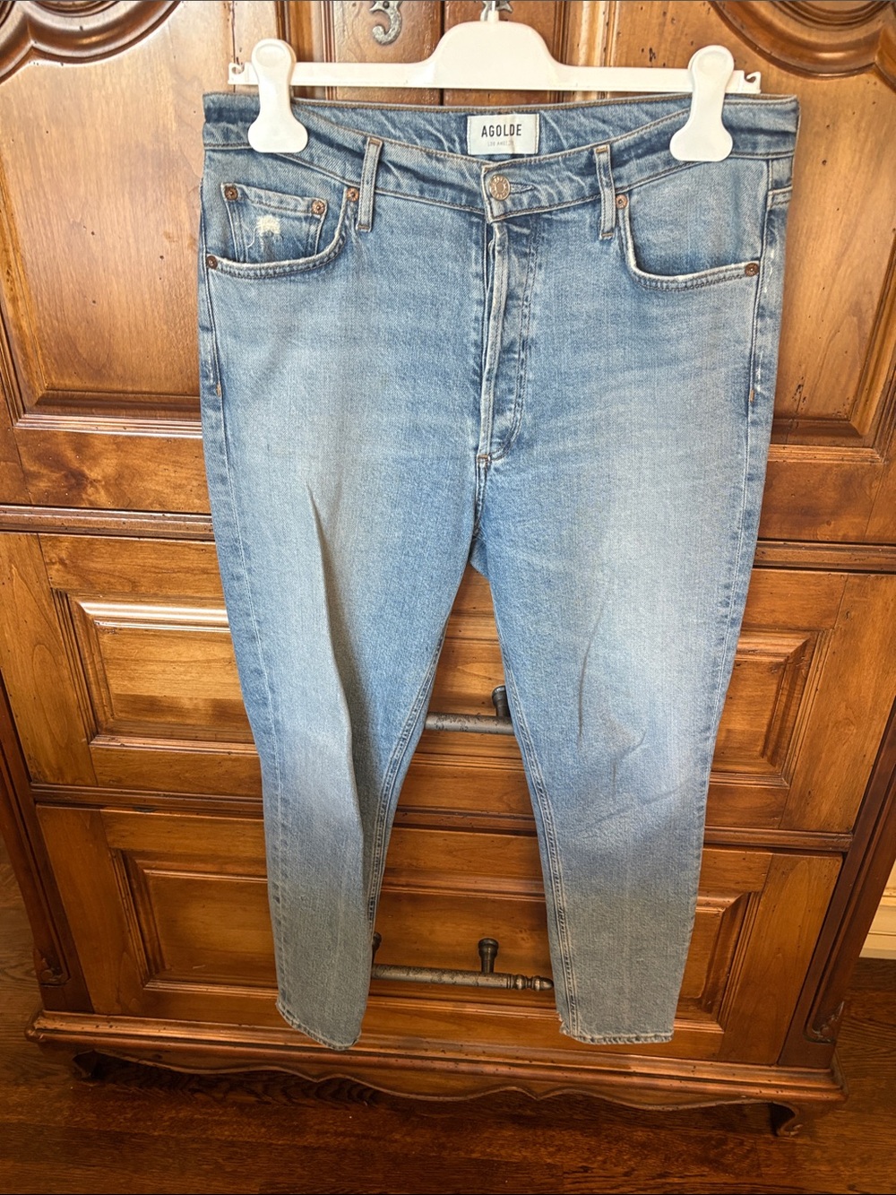 Agolde Women’s Distressed Light Blue Wash Skinny Jeans